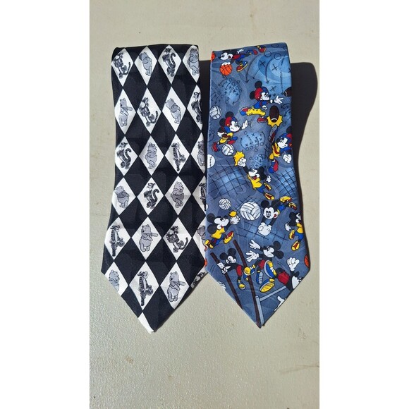 Lot Of 2 Mickey Mouse Winnie The Pooh Tie Necktie - Picture 1 of 4